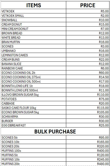 Price List